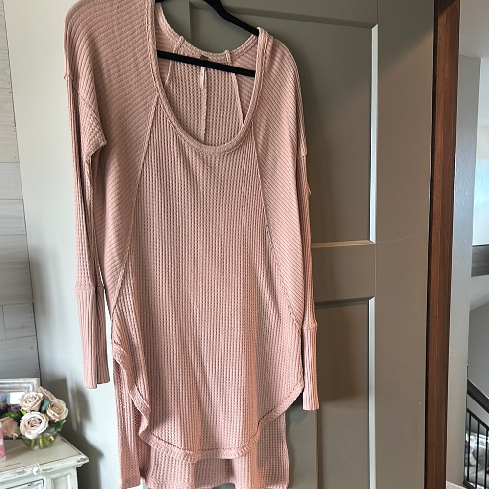 Free People Pink Waffle Knit Long Sleeve Tee